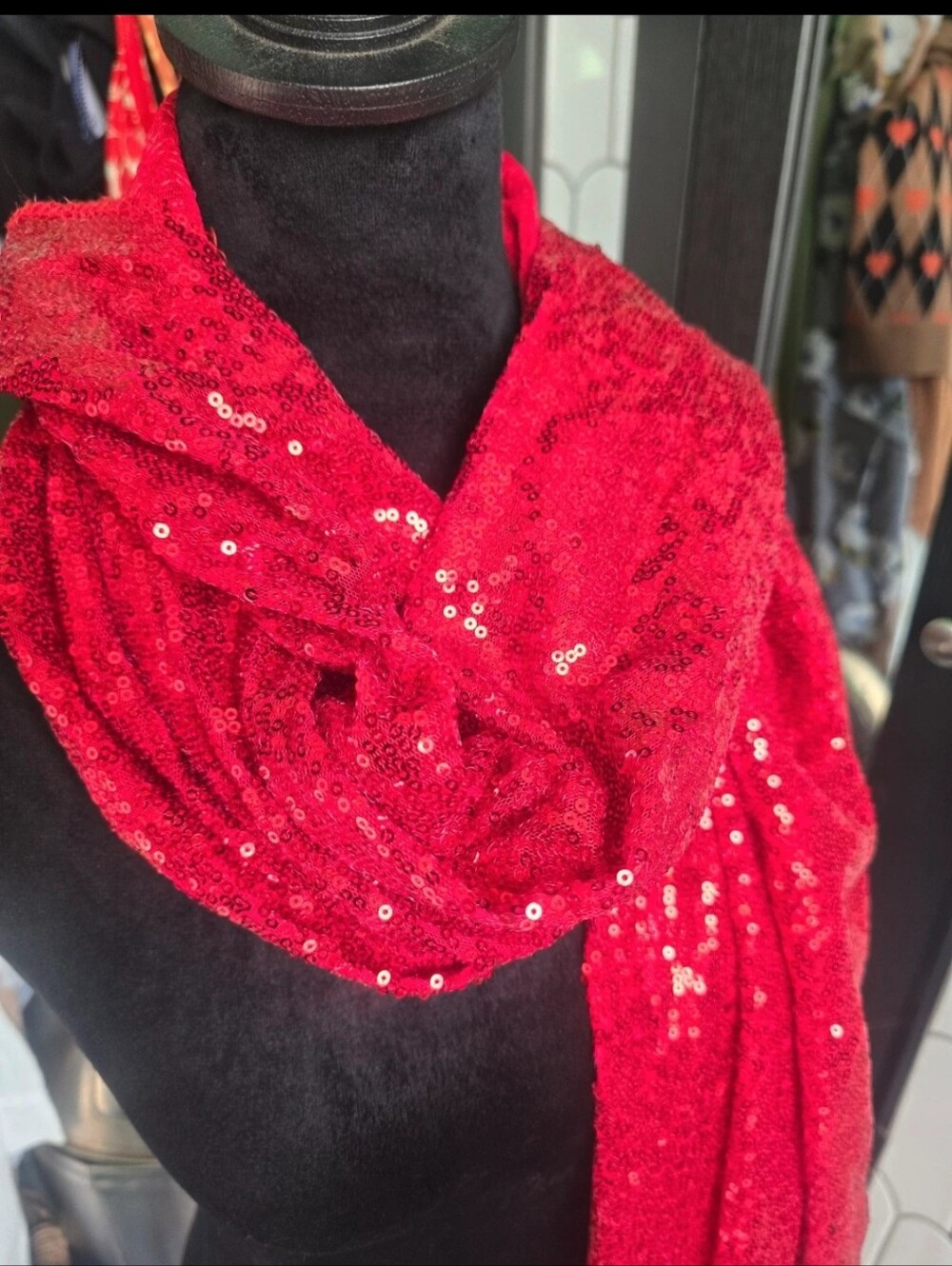 Red Sequin Women’s Scarf - Sparkling Evening Wrap